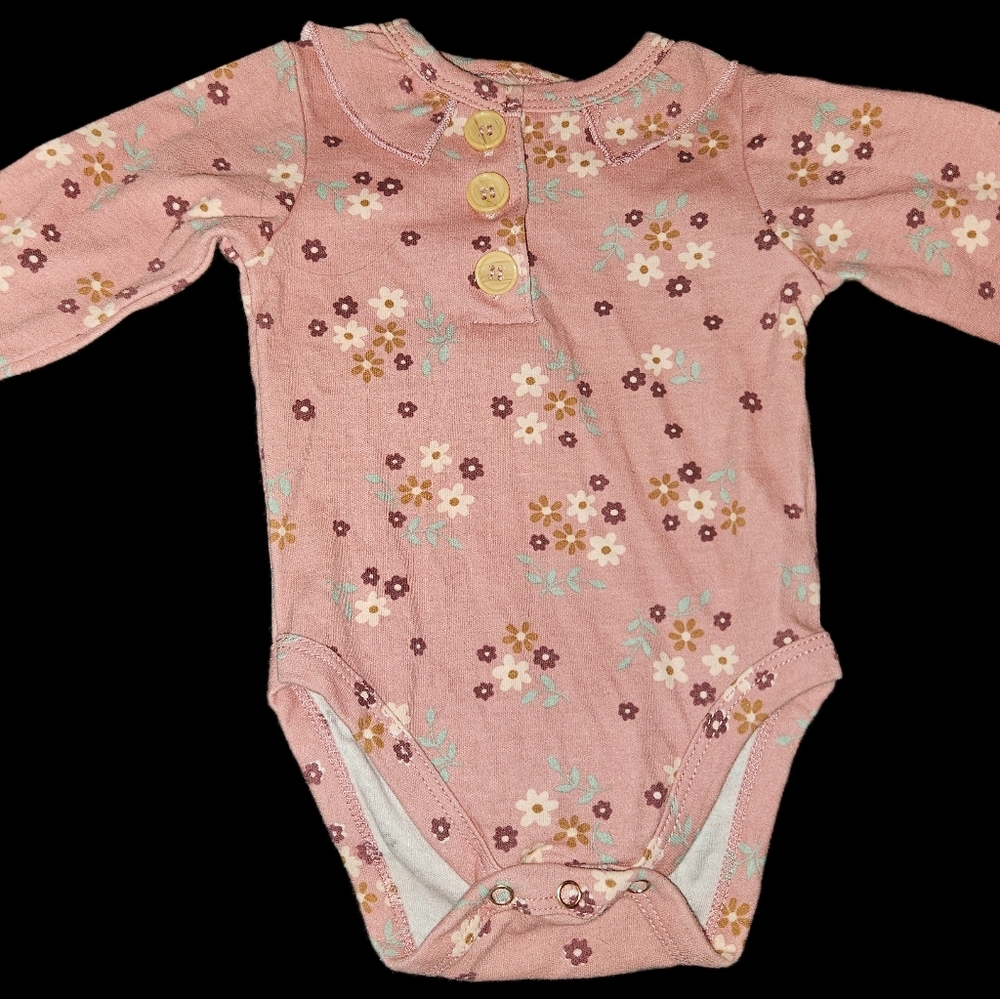 3/$6 Mini Bean Pink Floral Long Sleeve Bodysuit​